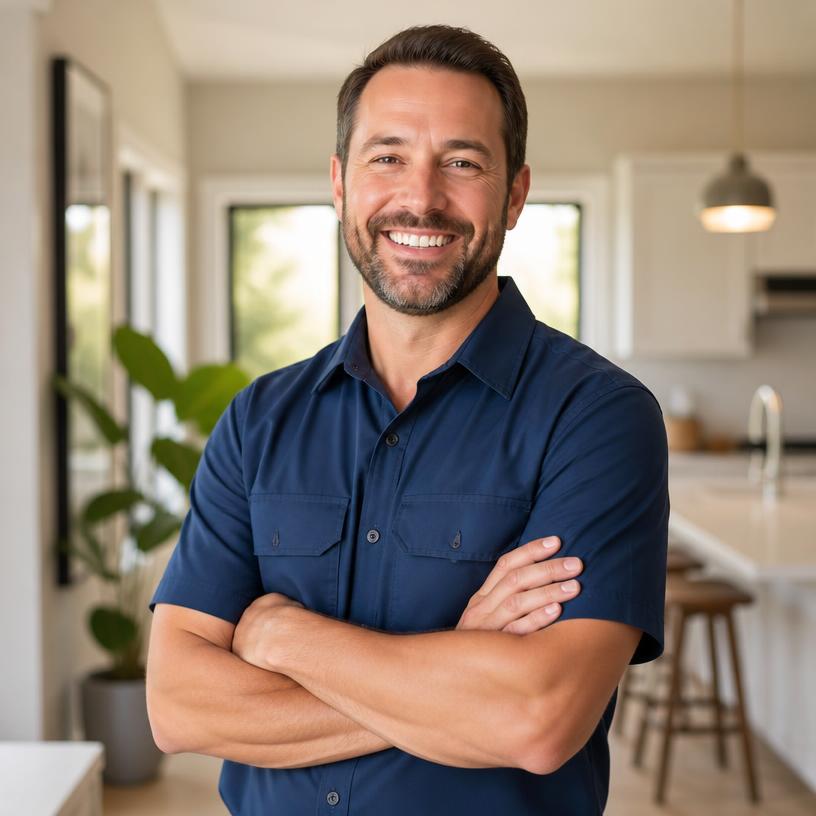 Mr. Nice Guy handyman smiling in a customer's home